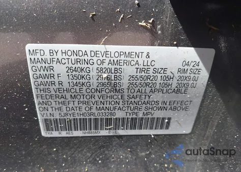 2024 Acura Mdx A-Spec from USA, damaged, VIN 5J8YE1H03RL033280